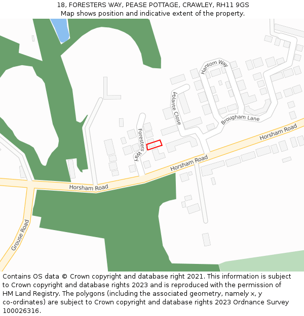 18, FORESTERS WAY, PEASE POTTAGE, CRAWLEY, RH11 9GS: Location map and indicative extent of plot