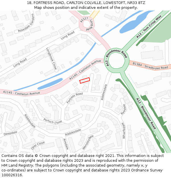18, FORTRESS ROAD, CARLTON COLVILLE, LOWESTOFT, NR33 8TZ: Location map and indicative extent of plot