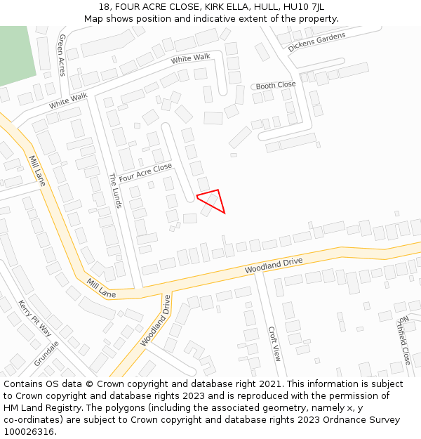 18, FOUR ACRE CLOSE, KIRK ELLA, HULL, HU10 7JL: Location map and indicative extent of plot