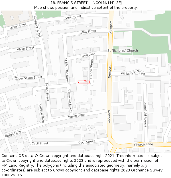 18, FRANCIS STREET, LINCOLN, LN1 3EJ: Location map and indicative extent of plot