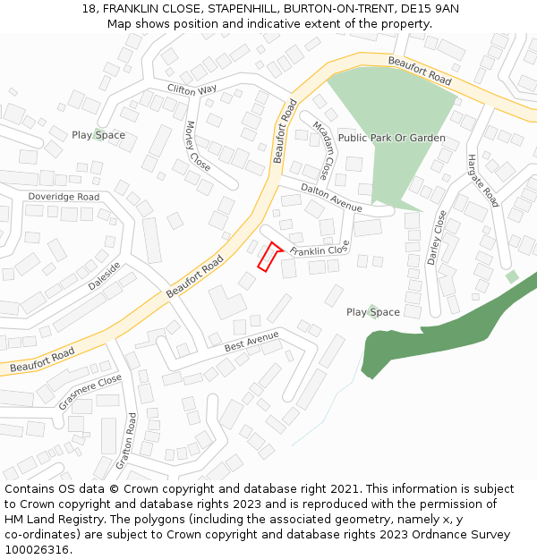 18, FRANKLIN CLOSE, STAPENHILL, BURTON-ON-TRENT, DE15 9AN: Location map and indicative extent of plot