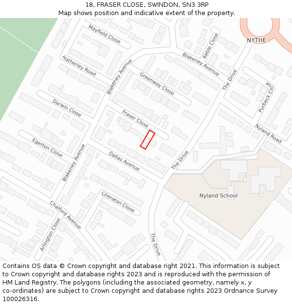 18, FRASER CLOSE, SWINDON, SN3 3RP: Location map and indicative extent of plot
