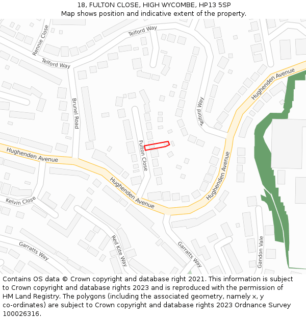 18, FULTON CLOSE, HIGH WYCOMBE, HP13 5SP: Location map and indicative extent of plot