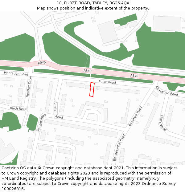 18, FURZE ROAD, TADLEY, RG26 4QX: Location map and indicative extent of plot