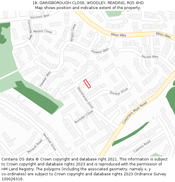 18, GAINSBOROUGH CLOSE, WOODLEY, READING, RG5 4HD: Location map and indicative extent of plot