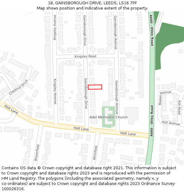 18, GAINSBOROUGH DRIVE, LEEDS, LS16 7PF: Location map and indicative extent of plot