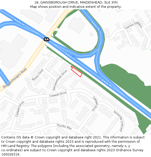 18, GAINSBOROUGH DRIVE, MAIDENHEAD, SL6 3YN: Location map and indicative extent of plot