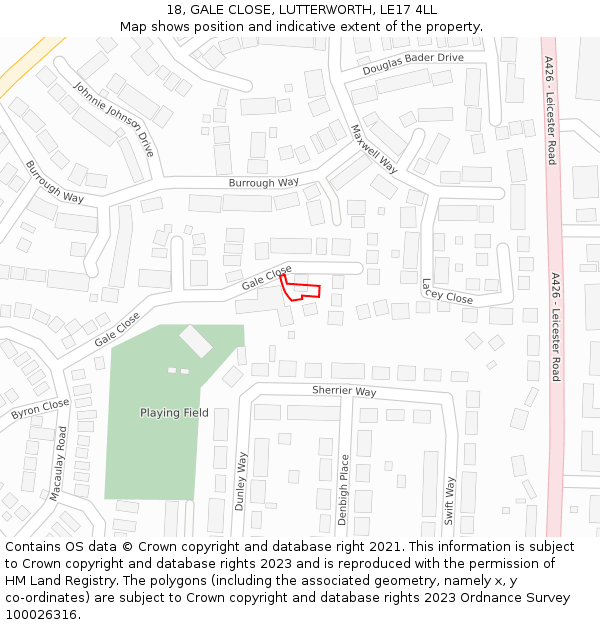18, GALE CLOSE, LUTTERWORTH, LE17 4LL: Location map and indicative extent of plot