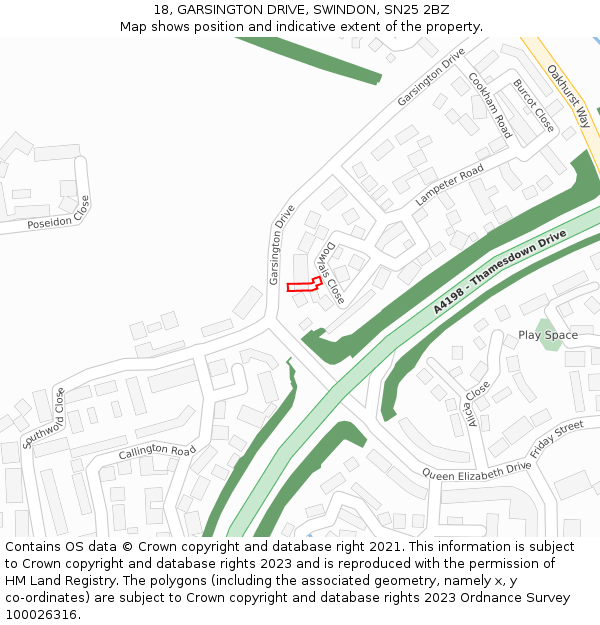 18, GARSINGTON DRIVE, SWINDON, SN25 2BZ: Location map and indicative extent of plot