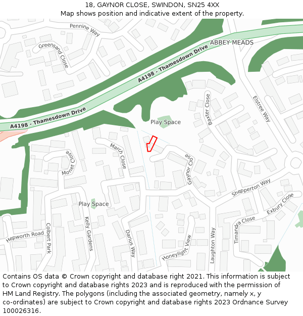 18, GAYNOR CLOSE, SWINDON, SN25 4XX: Location map and indicative extent of plot