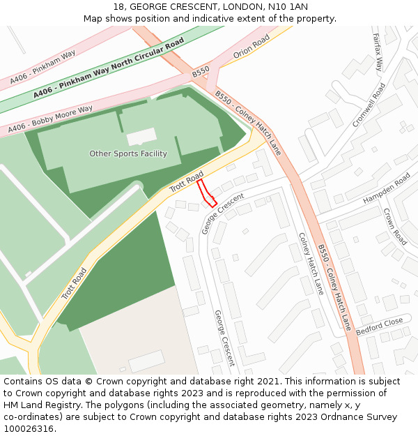 18, GEORGE CRESCENT, LONDON, N10 1AN: Location map and indicative extent of plot