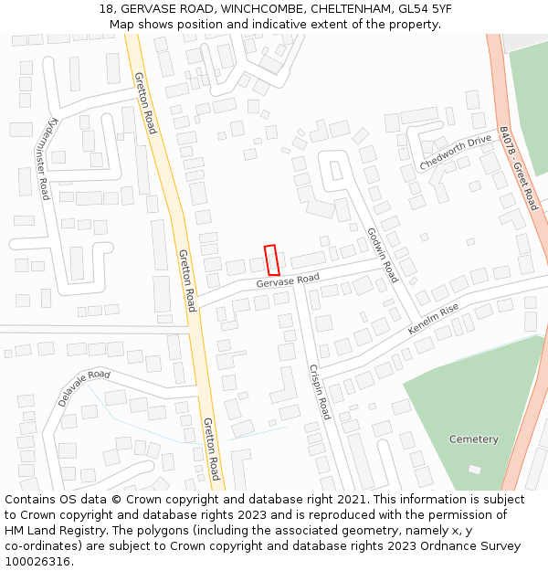 18, GERVASE ROAD, WINCHCOMBE, CHELTENHAM, GL54 5YF: Location map and indicative extent of plot