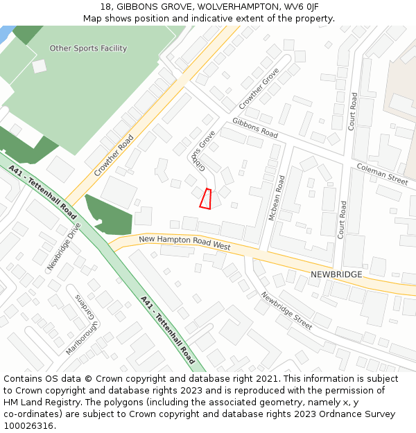 18, GIBBONS GROVE, WOLVERHAMPTON, WV6 0JF: Location map and indicative extent of plot