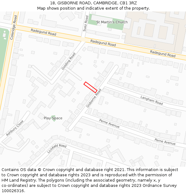 18, GISBORNE ROAD, CAMBRIDGE, CB1 3RZ: Location map and indicative extent of plot