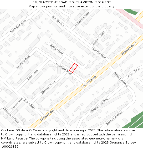 18, GLADSTONE ROAD, SOUTHAMPTON, SO19 8GT: Location map and indicative extent of plot