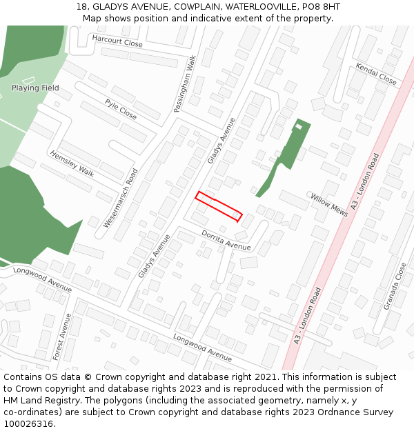 18, GLADYS AVENUE, COWPLAIN, WATERLOOVILLE, PO8 8HT: Location map and indicative extent of plot