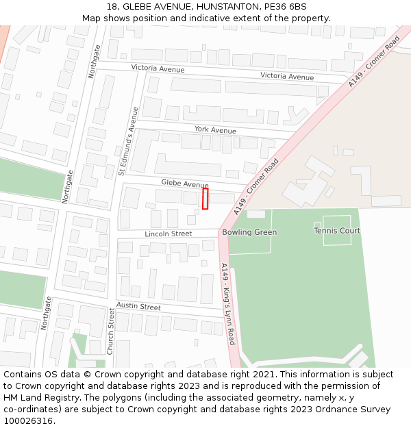 18, GLEBE AVENUE, HUNSTANTON, PE36 6BS: Location map and indicative extent of plot