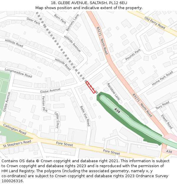 18, GLEBE AVENUE, SALTASH, PL12 6EU: Location map and indicative extent of plot