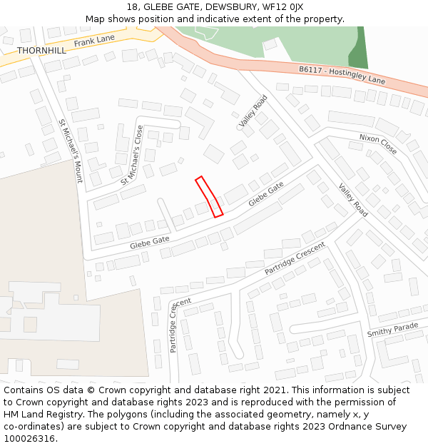18, GLEBE GATE, DEWSBURY, WF12 0JX: Location map and indicative extent of plot