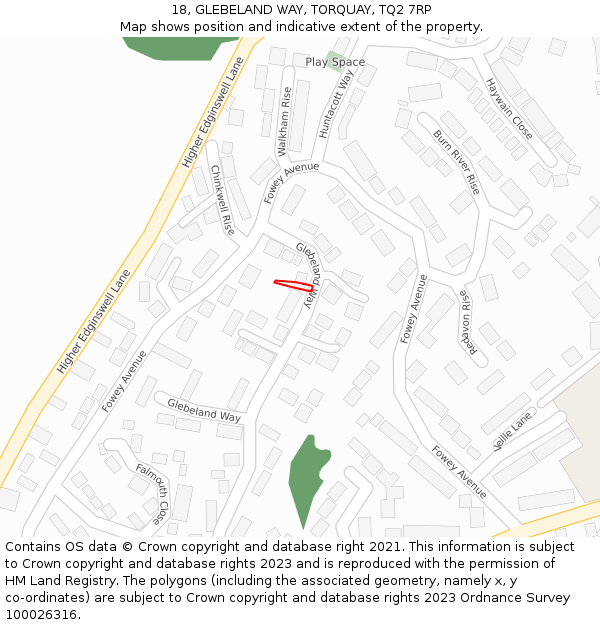 18, GLEBELAND WAY, TORQUAY, TQ2 7RP: Location map and indicative extent of plot