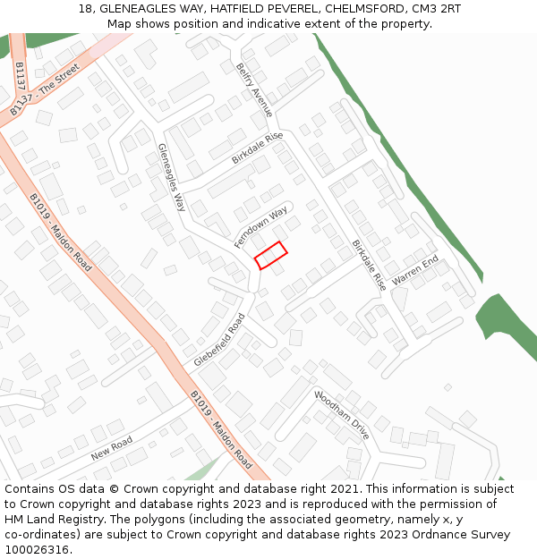 18, GLENEAGLES WAY, HATFIELD PEVEREL, CHELMSFORD, CM3 2RT: Location map and indicative extent of plot