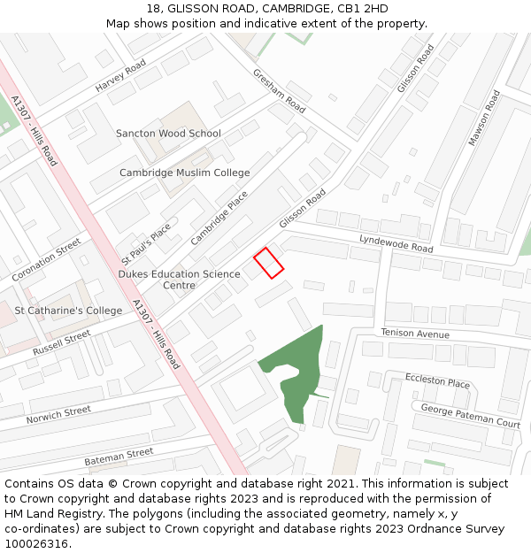 18, GLISSON ROAD, CAMBRIDGE, CB1 2HD: Location map and indicative extent of plot