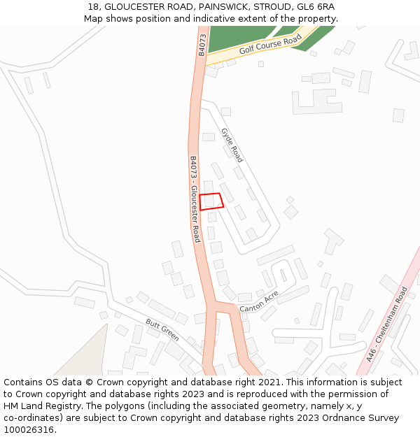 18, GLOUCESTER ROAD, PAINSWICK, STROUD, GL6 6RA: Location map and indicative extent of plot