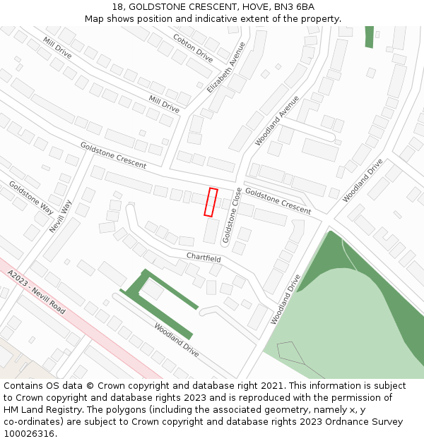 18, GOLDSTONE CRESCENT, HOVE, BN3 6BA: Location map and indicative extent of plot