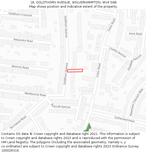 18, GOLDTHORN AVENUE, WOLVERHAMPTON, WV4 5AB: Location map and indicative extent of plot