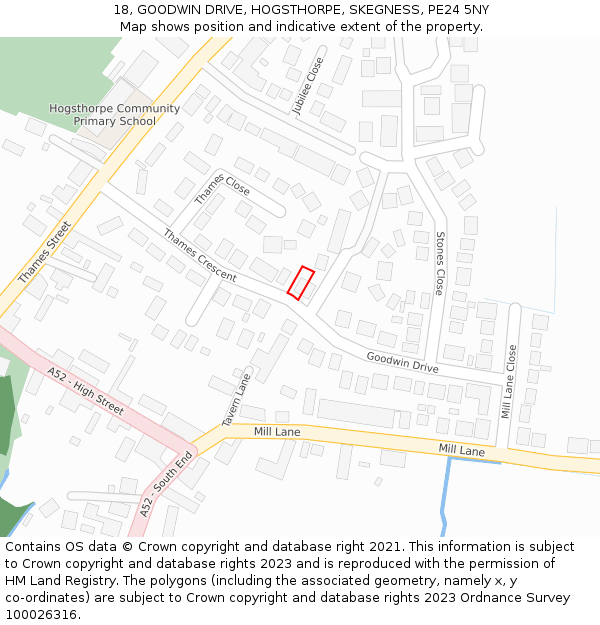 18, GOODWIN DRIVE, HOGSTHORPE, SKEGNESS, PE24 5NY: Location map and indicative extent of plot