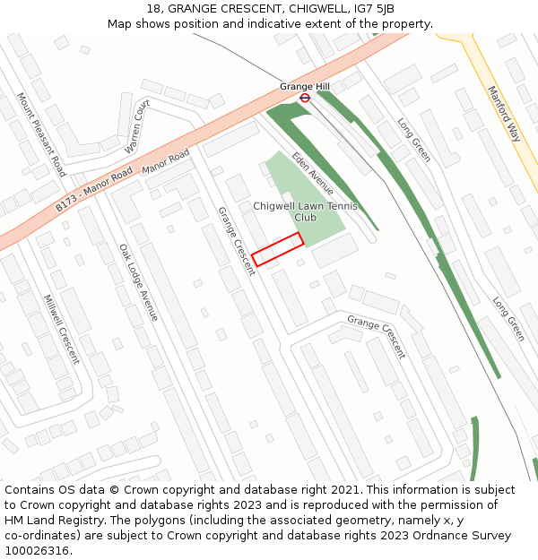 18, GRANGE CRESCENT, CHIGWELL, IG7 5JB: Location map and indicative extent of plot