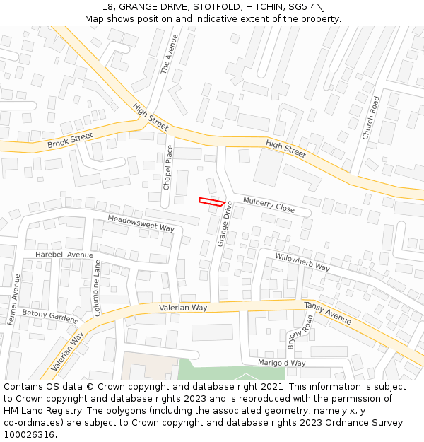 18, GRANGE DRIVE, STOTFOLD, HITCHIN, SG5 4NJ: Location map and indicative extent of plot