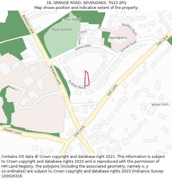 18, GRANGE ROAD, SEVENOAKS, TN13 2PQ: Location map and indicative extent of plot