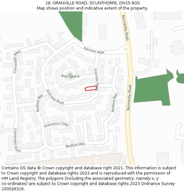 18, GRANVILLE ROAD, SCUNTHORPE, DN15 8GS: Location map and indicative extent of plot