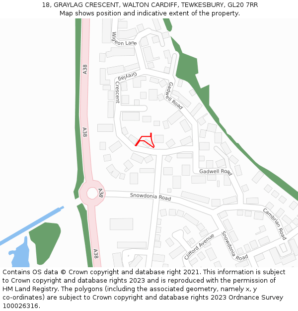 18, GRAYLAG CRESCENT, WALTON CARDIFF, TEWKESBURY, GL20 7RR: Location map and indicative extent of plot