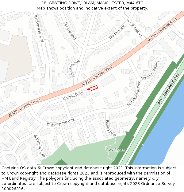 18, GRAZING DRIVE, IRLAM, MANCHESTER, M44 6TG: Location map and indicative extent of plot