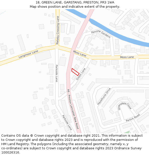 18, GREEN LANE, GARSTANG, PRESTON, PR3 1WA: Location map and indicative extent of plot