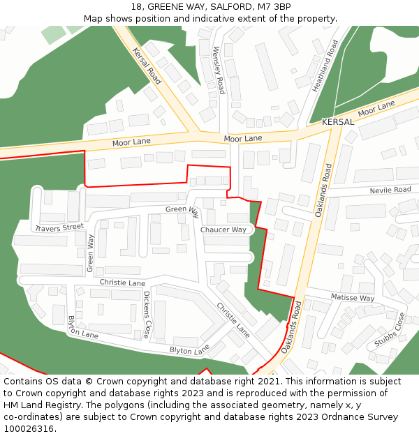18, GREENE WAY, SALFORD, M7 3BP: Location map and indicative extent of plot