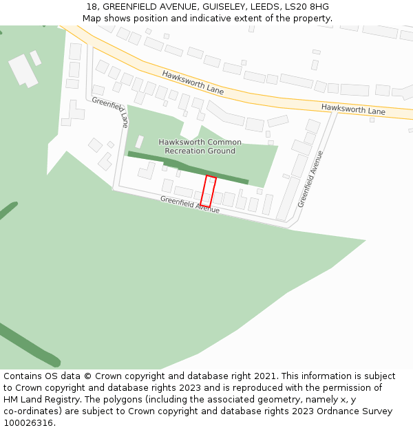 18, GREENFIELD AVENUE, GUISELEY, LEEDS, LS20 8HG: Location map and indicative extent of plot