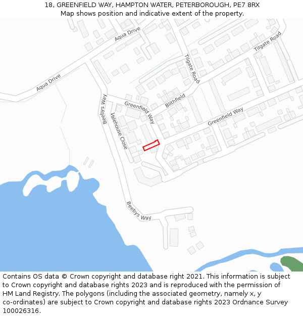 18, GREENFIELD WAY, HAMPTON WATER, PETERBOROUGH, PE7 8RX: Location map and indicative extent of plot