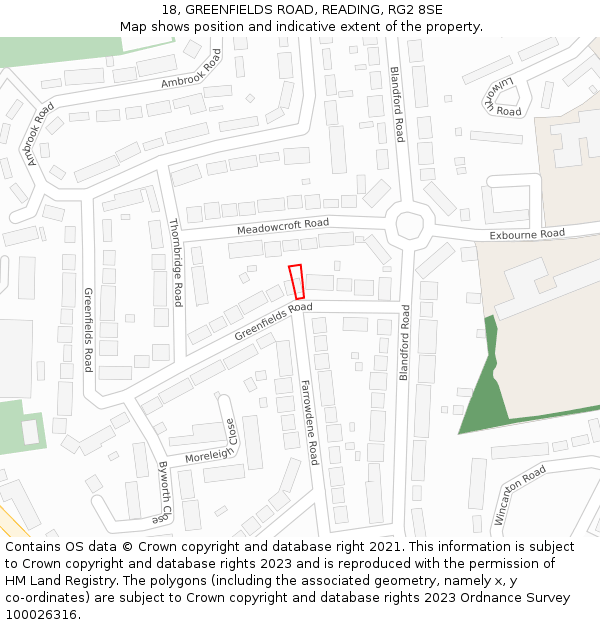 18, GREENFIELDS ROAD, READING, RG2 8SE: Location map and indicative extent of plot