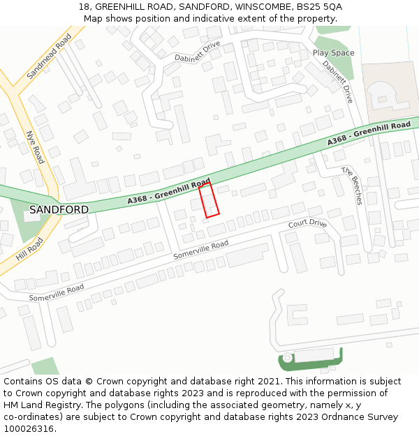 18, GREENHILL ROAD, SANDFORD, WINSCOMBE, BS25 5QA: Location map and indicative extent of plot