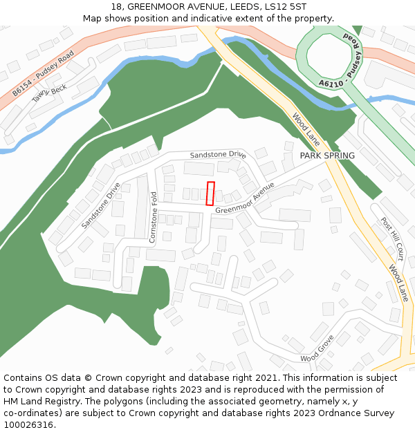 18, GREENMOOR AVENUE, LEEDS, LS12 5ST: Location map and indicative extent of plot