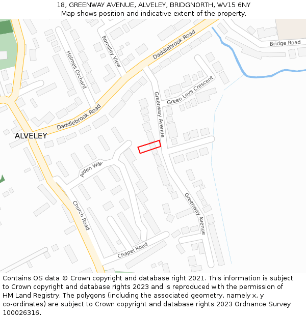 18, GREENWAY AVENUE, ALVELEY, BRIDGNORTH, WV15 6NY: Location map and indicative extent of plot