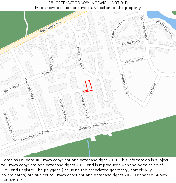 18, GREENWOOD WAY, NORWICH, NR7 9HN: Location map and indicative extent of plot