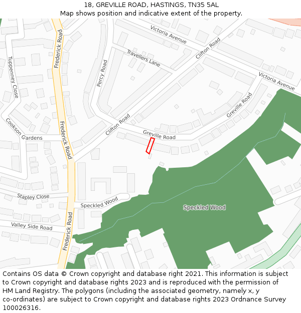 18, GREVILLE ROAD, HASTINGS, TN35 5AL: Location map and indicative extent of plot