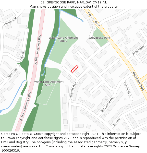 18, GREYGOOSE PARK, HARLOW, CM19 4JL: Location map and indicative extent of plot