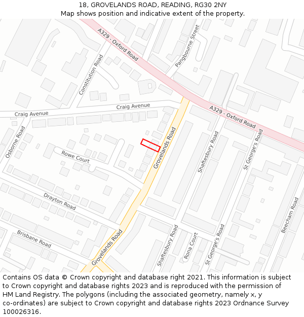 18, GROVELANDS ROAD, READING, RG30 2NY: Location map and indicative extent of plot