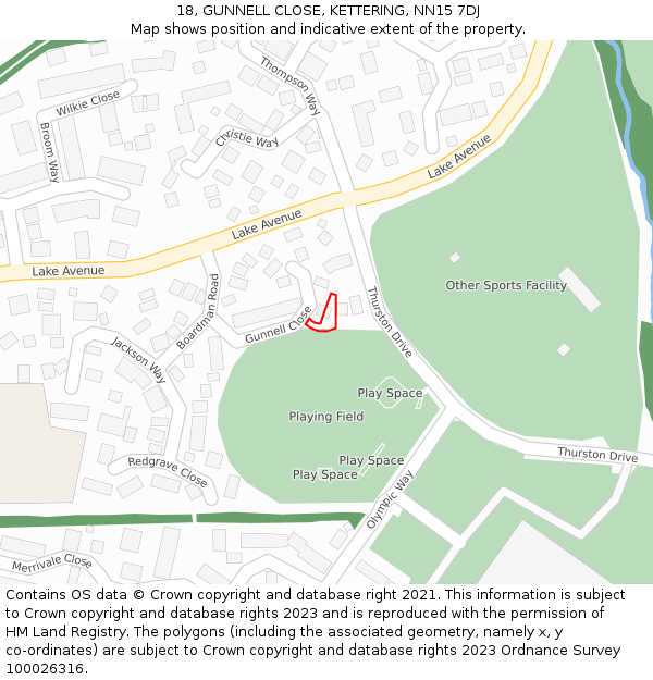 18, GUNNELL CLOSE, KETTERING, NN15 7DJ: Location map and indicative extent of plot