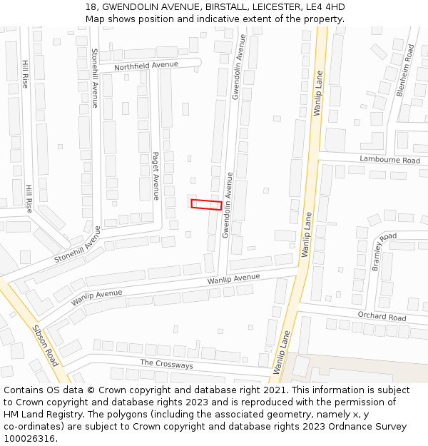 18, GWENDOLIN AVENUE, BIRSTALL, LEICESTER, LE4 4HD: Location map and indicative extent of plot